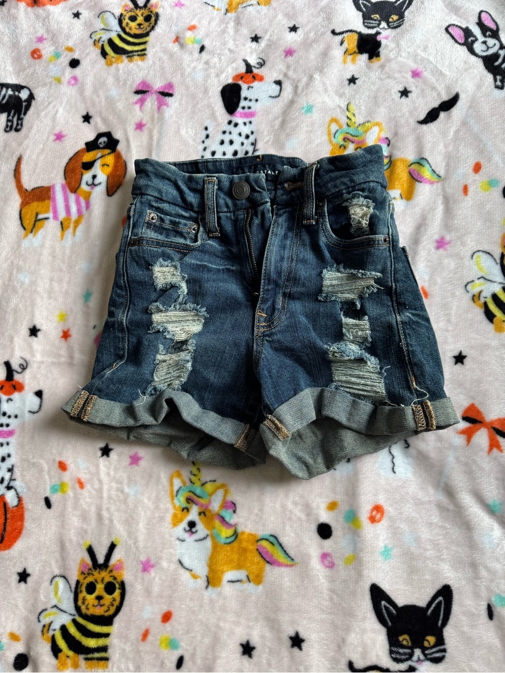 Aeropostale Dark Blue Distressed Roll-Hem Denim Shorts